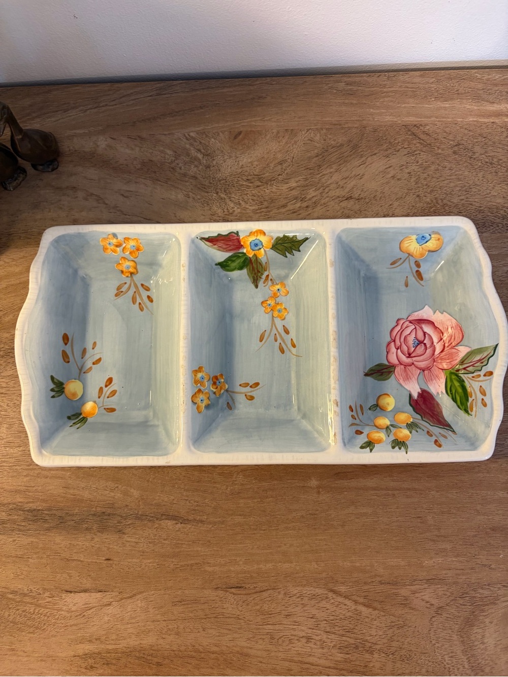 Elica Home Trends Hand-Painted Floral 3-Section Serving Tray